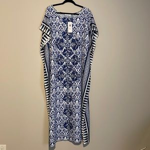 Long blue/white printed long tunic dress